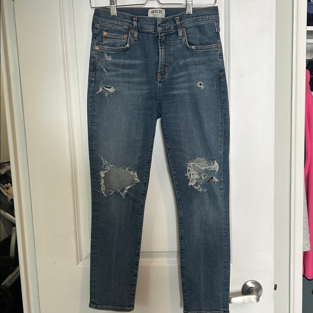 AGOLDE High Rise Ripped Dark Blue Jeans
